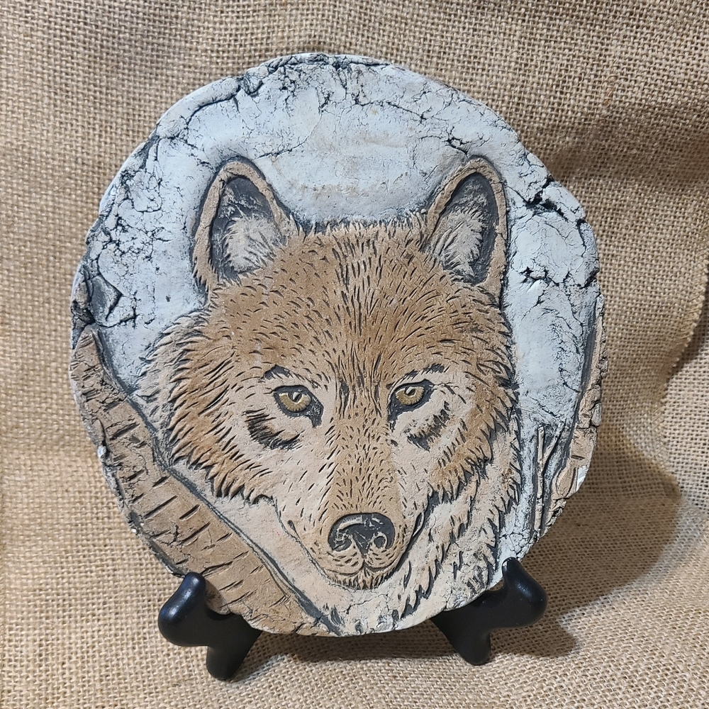 Vintage Stan Langtwait Shapes Of Clay North American Wolf Table/Wall Plaque